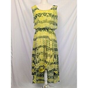 Tie Dye Silk/Cotton hi low maxi dress yellow‎ green M by Language